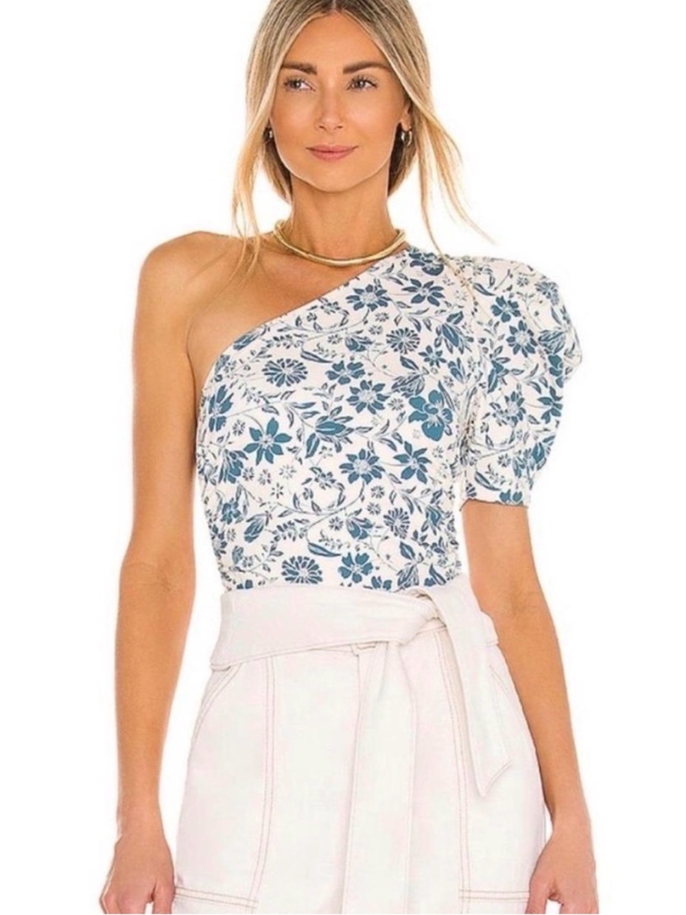 Free People Dream a Little Dream Blue and White Floral One Shoulder Bodysuit M - Picture 3 of 7